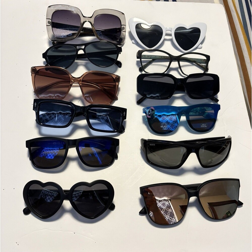 Lot 10 Sunglasses Mixed Styles Oversized Heart Retro Black UV Fashion Bulk